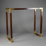Elegant brass, glass and wood console 1980's
