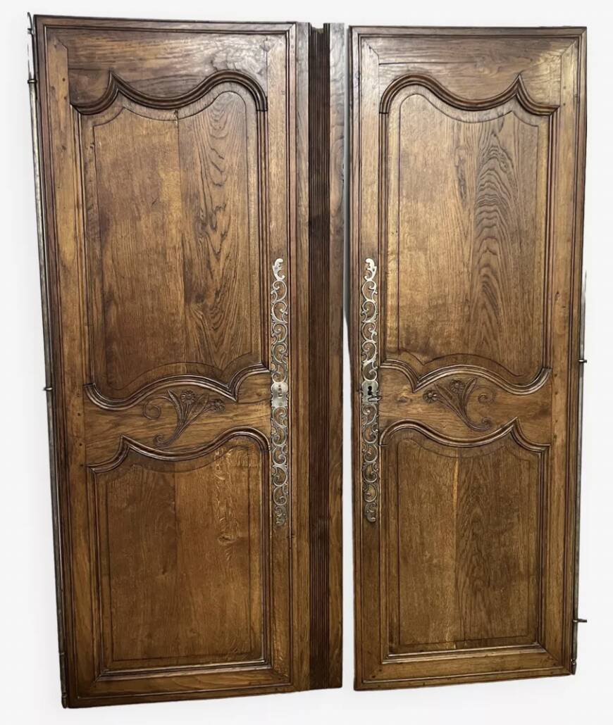Pair of antique wardrobe doors and crosspiece