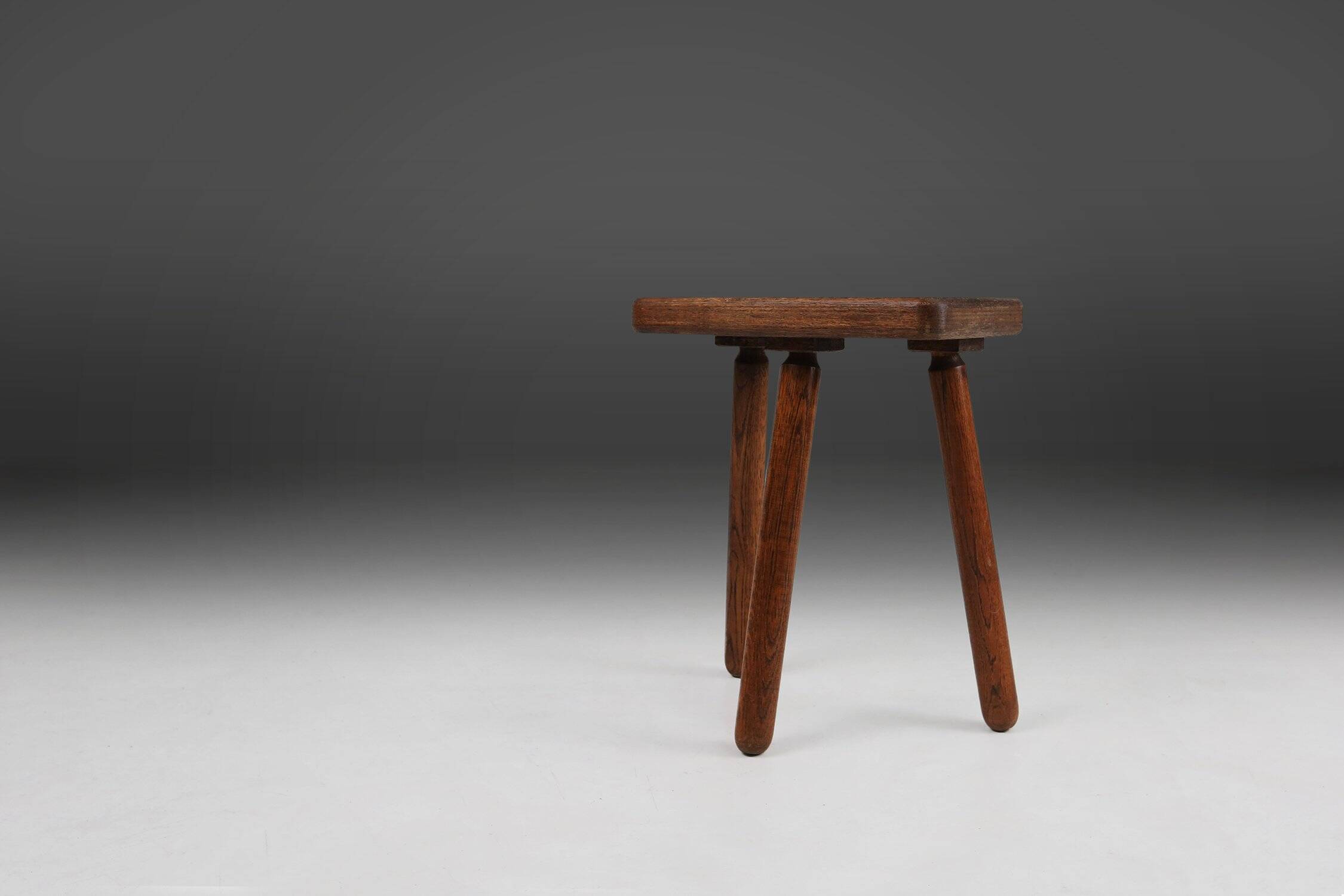 Rustic solid Wooden tripod Stool, France 1940s