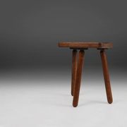 Rustic solid Wooden tripod Stool, France 1940s