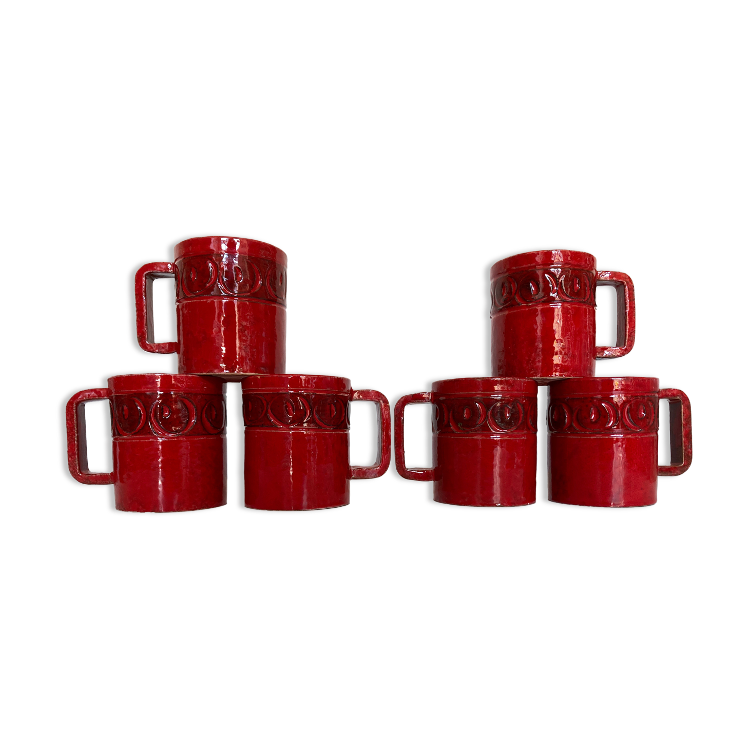 Set of 6 mugs in glazed earth Bitossi Italy 1960