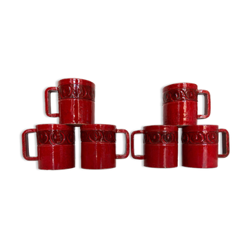 Set de 6 mugs en terre vernissée Bitossi Italy 1960