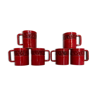 Set of 6 mugs in glazed earth Bitossi Italy 1960