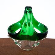 Panier décoratif vert verre, Tchécoslovaquie, années 1960