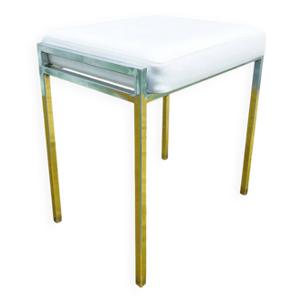 70s Minimalist Stool - White Leather & Chrome Metal