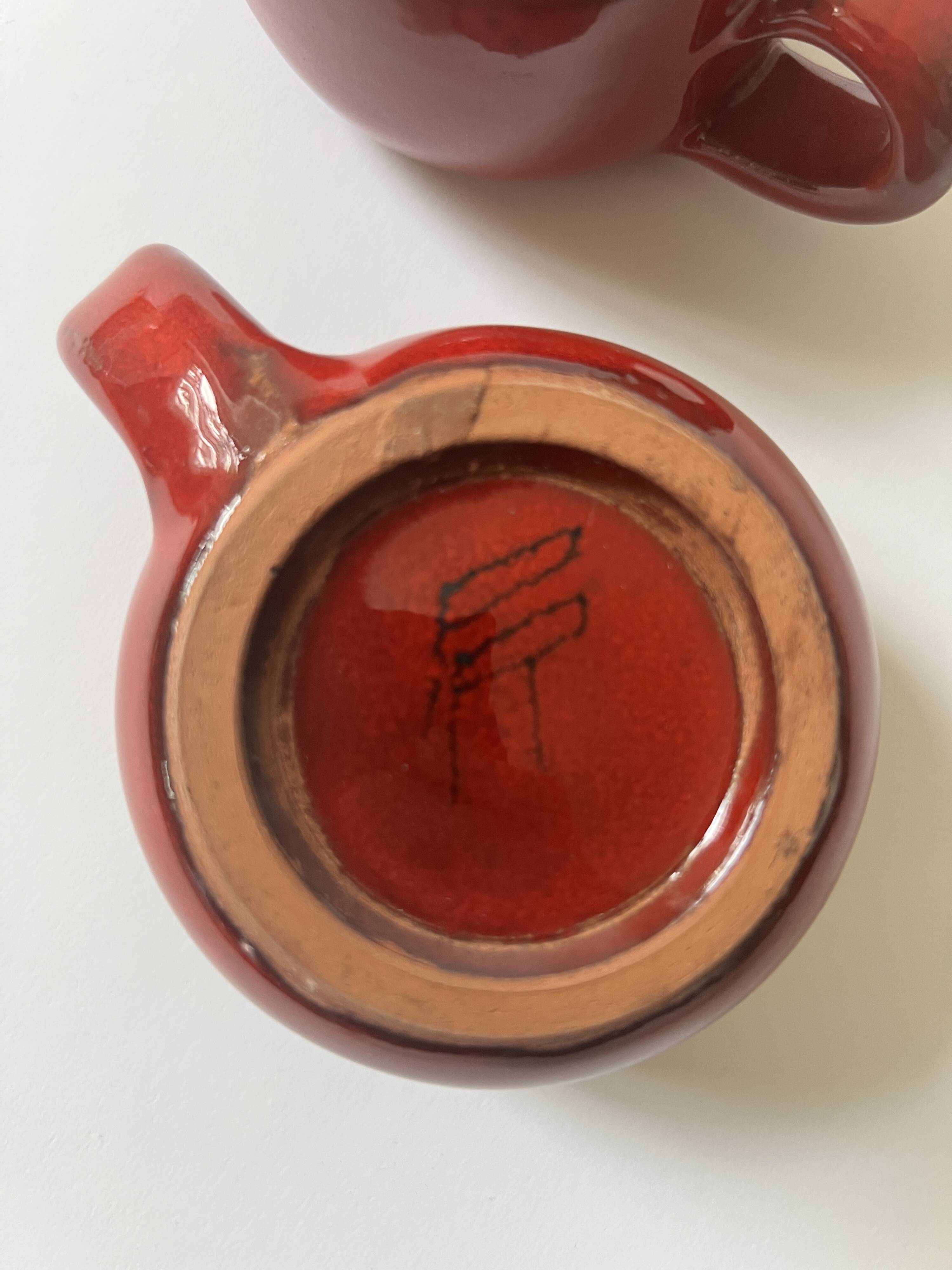 Set of 2 glazed ceramic cups by Robert Picault, Vallauris 1950