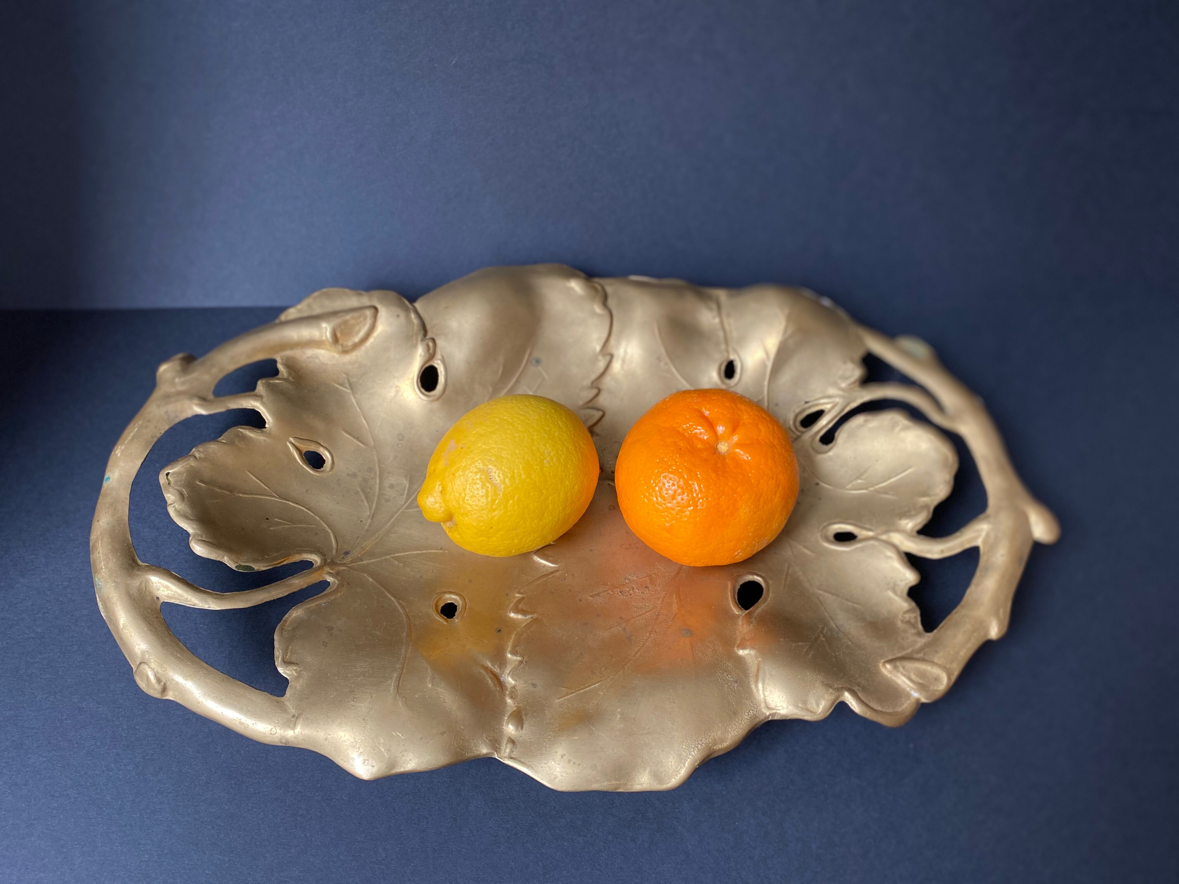 Bronze pocket trays vintage art nouveau vine leaves