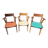 Set of 3 bridge chairs with tapered legs from the 1950s/60s.