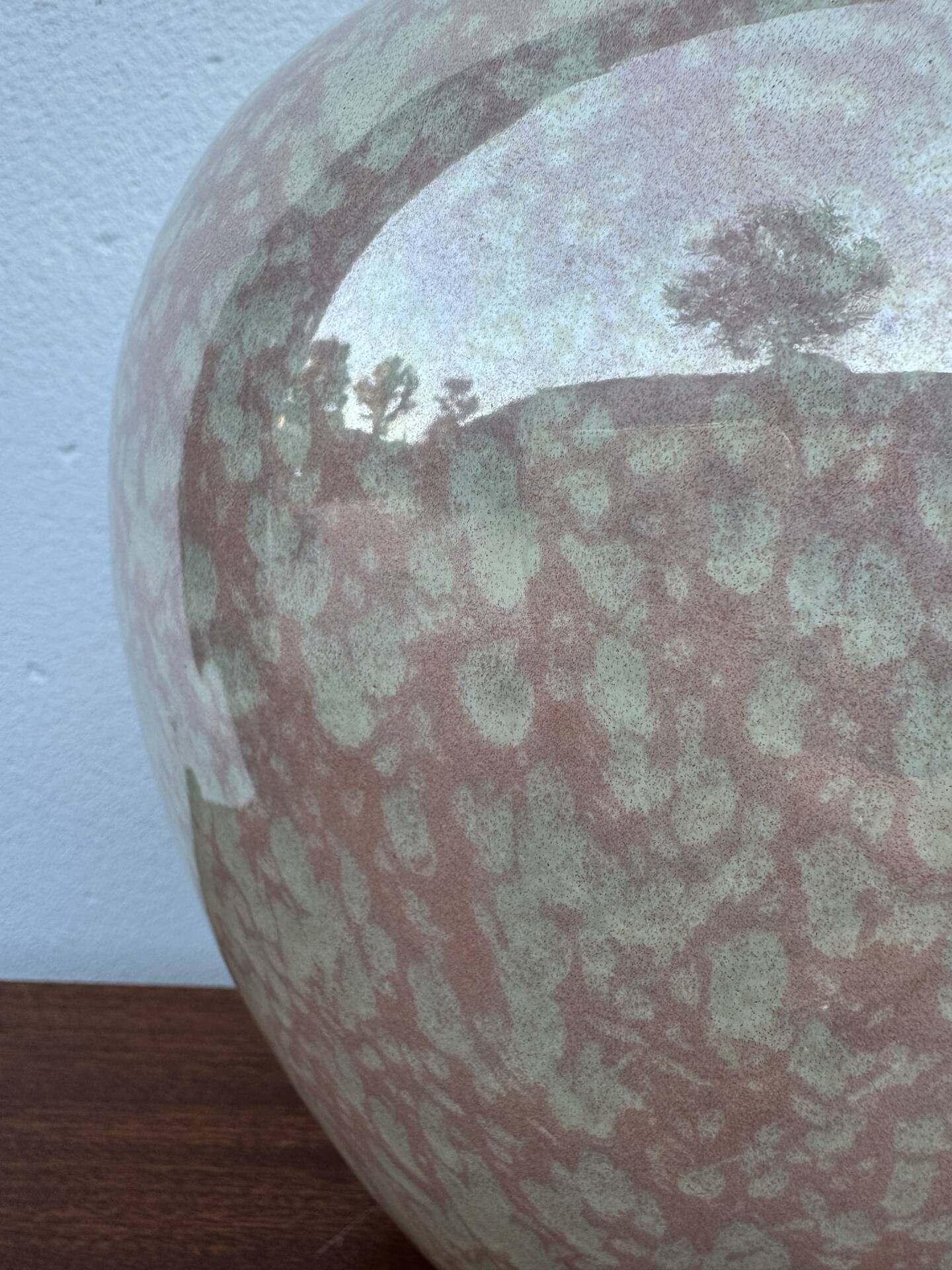 Iridescent Charolles earthenware round vase from the 1980s.