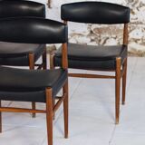 Set of 5 Scandinavian chairs in teak and faux leather, 1960.