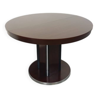 Table ronde de repas vintage en bois d’ébène et métal chromé Space Age