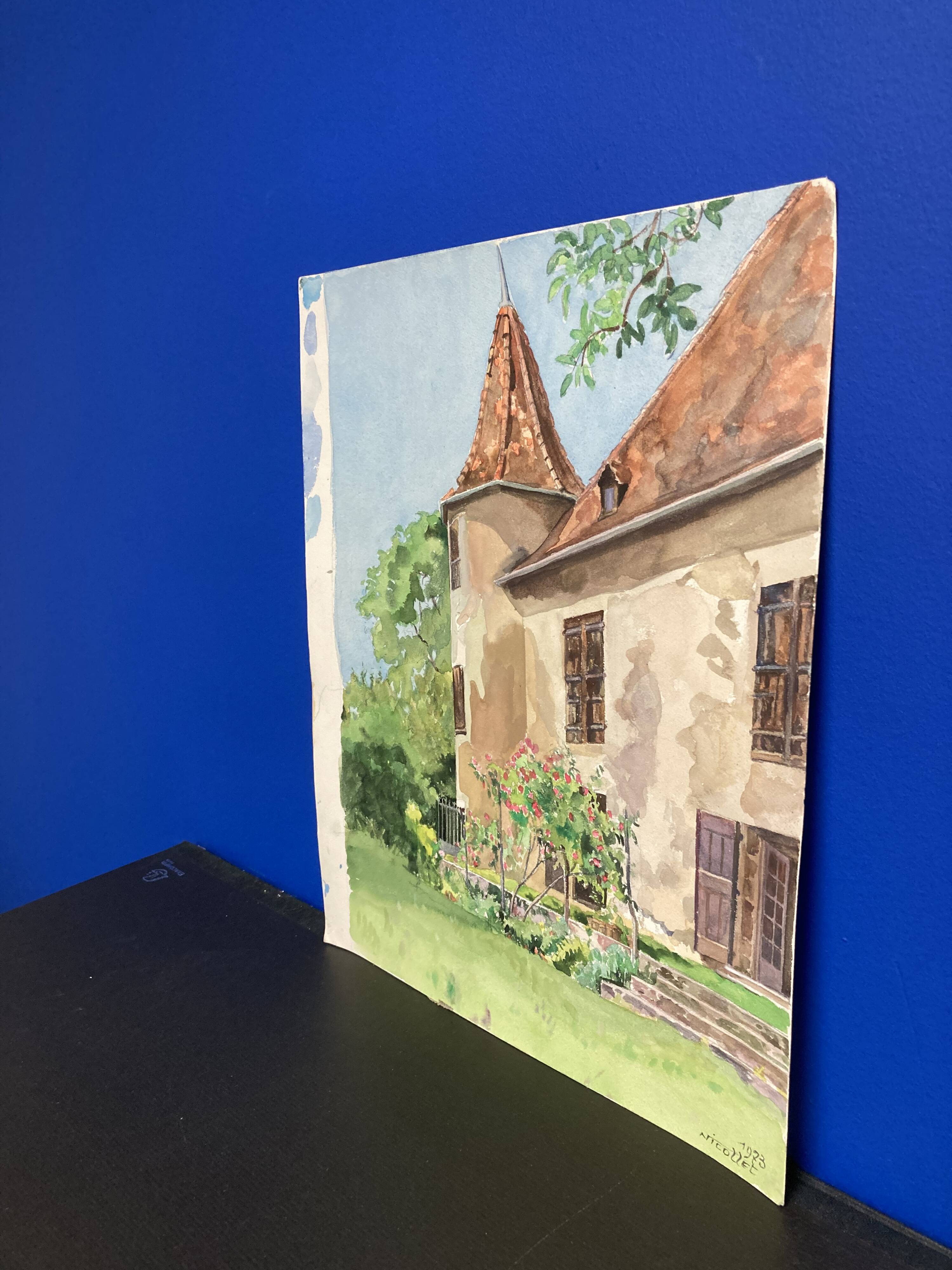 Vintage turret watercolor signed