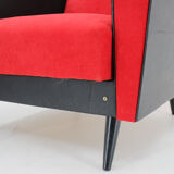 Paire de fauteuils en similicuir et en tissu rouge des années 1970, Tchécoslovaquie