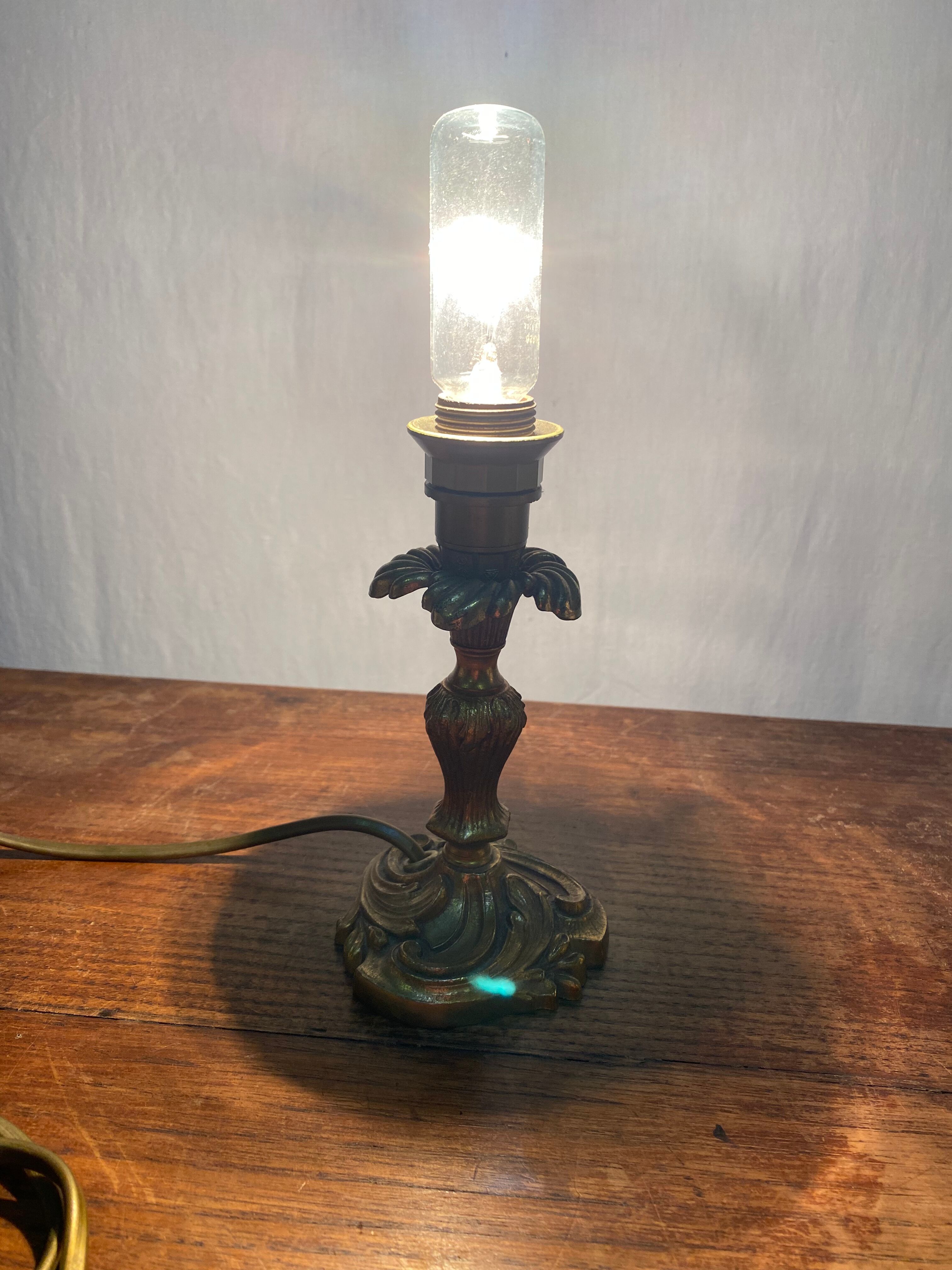 Louis XV style brass lamp foot floral motif and scrolls