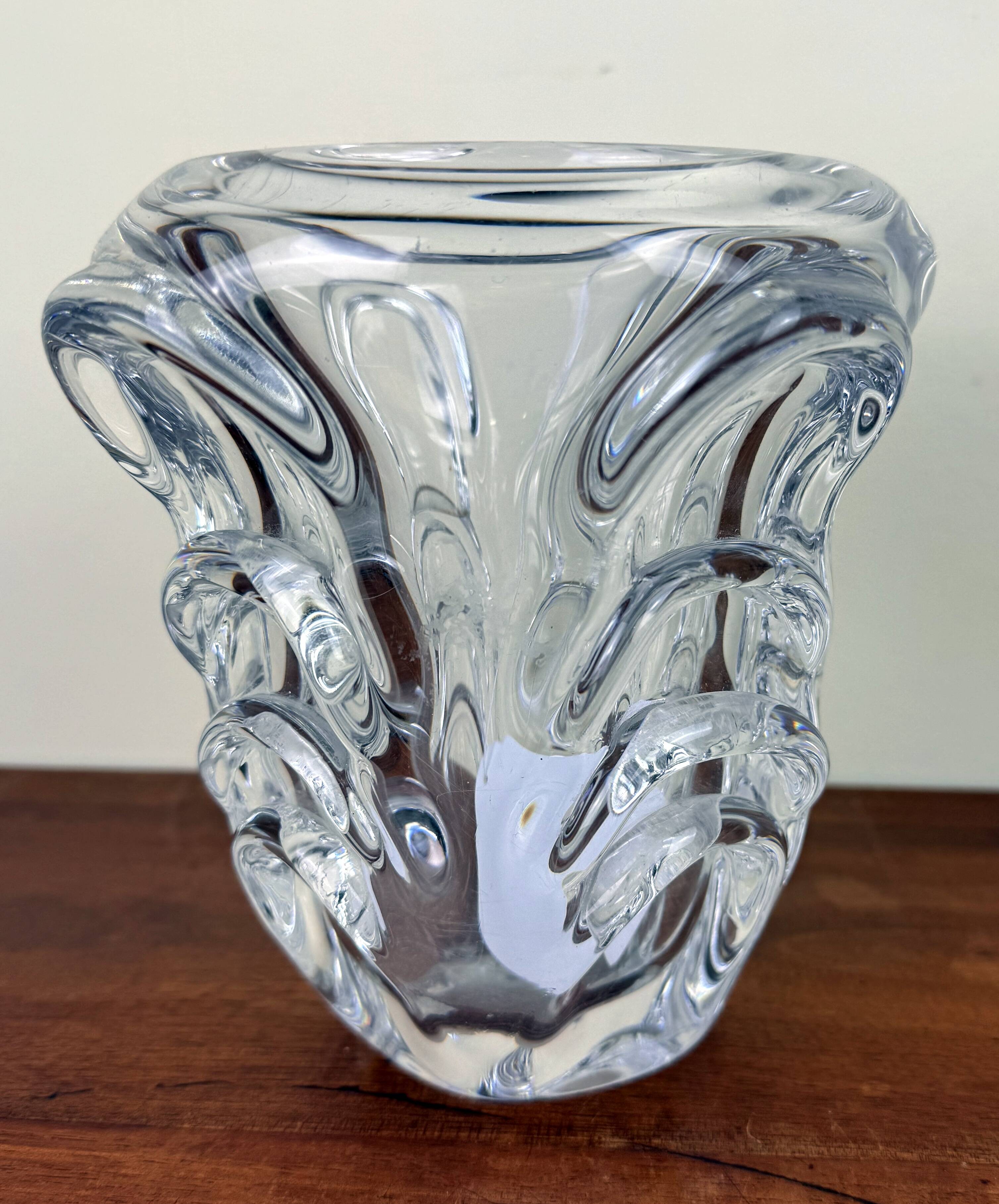 Val saint Lambert: stamped crystal vase circa 1960