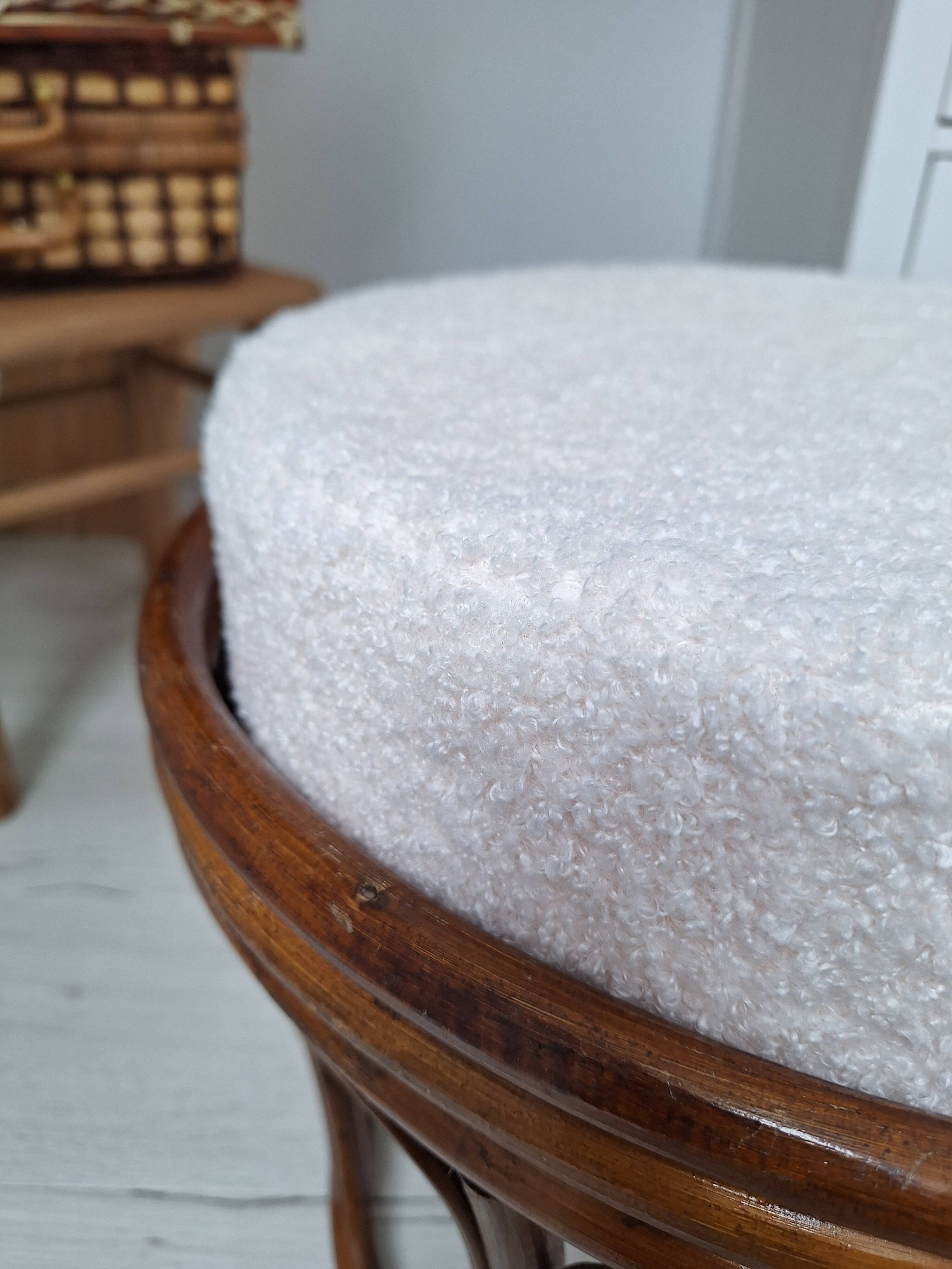 Vintage rattan and French terry fabric pouf