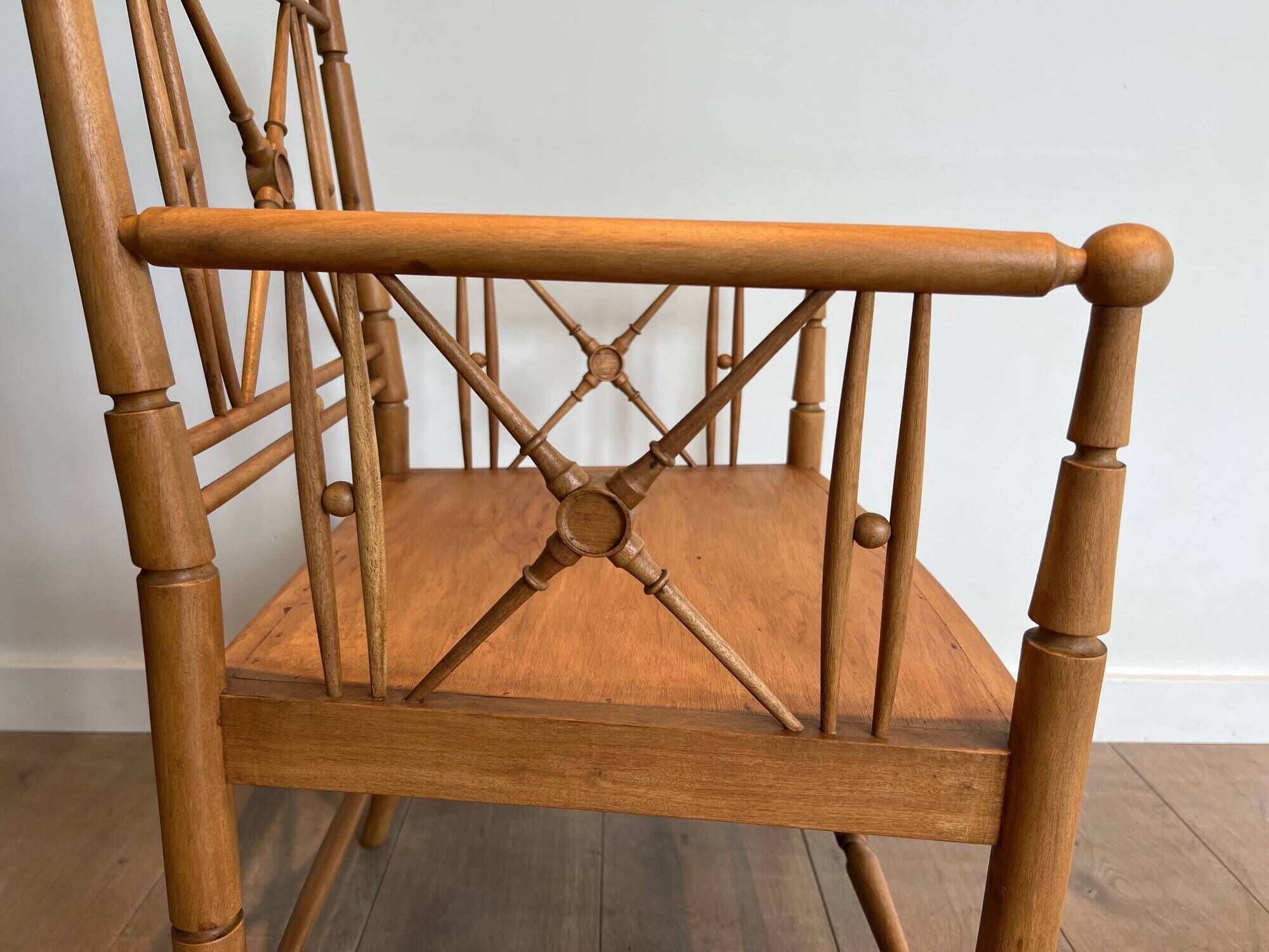 Vicario Armchair in Natural Wood Bamboo Style with Crossbars. Made in France.