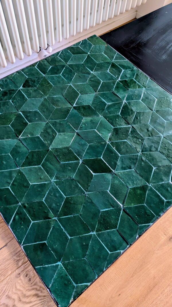 Duo de tables d’appoint en fer forgé & zellige marocain vert émeraude