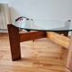 Wooden round table with glass top - Vintage