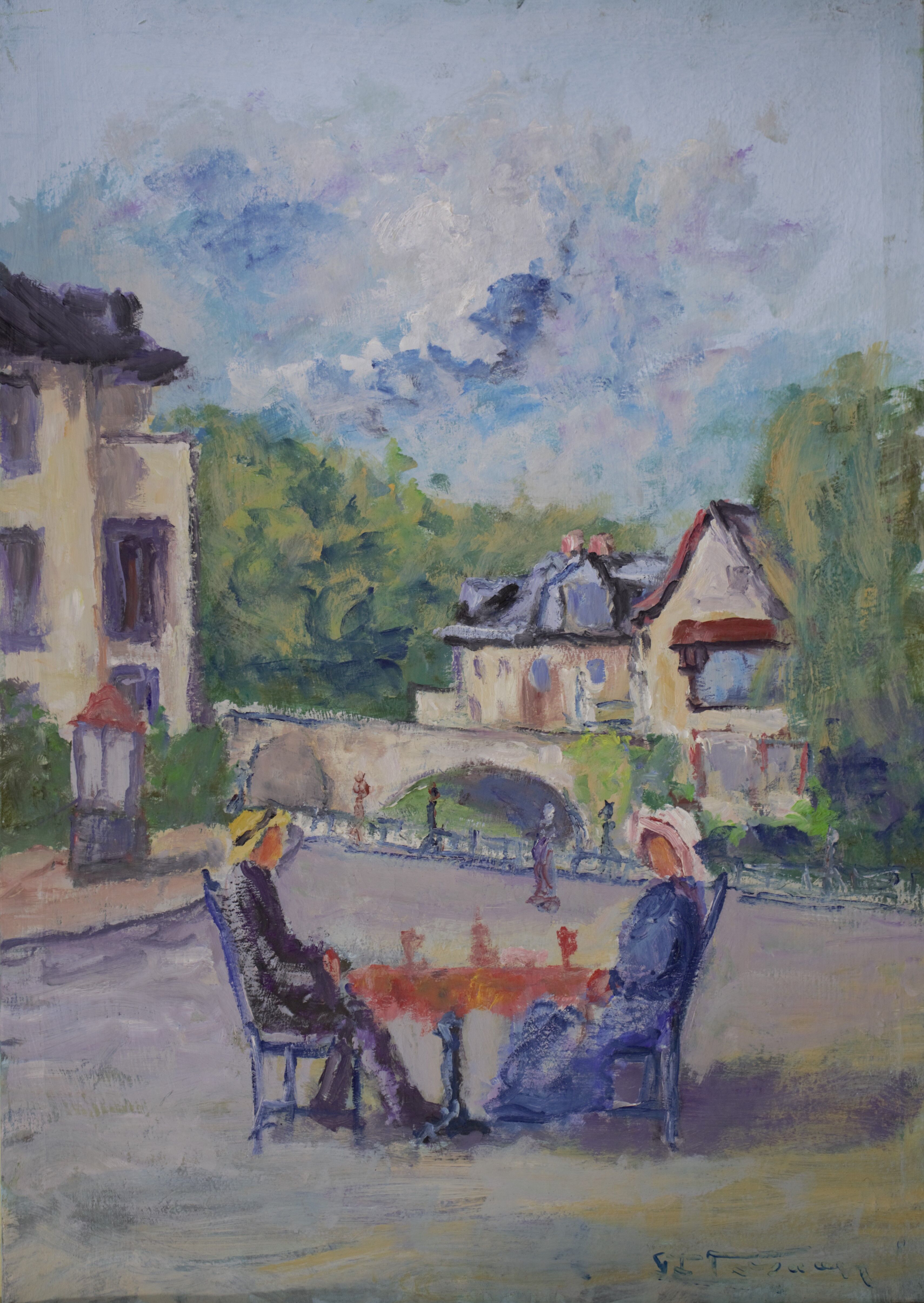 Oil on canvas "Lunch at 2 in the Isle-Adam under the sun" Faraoni Luciano