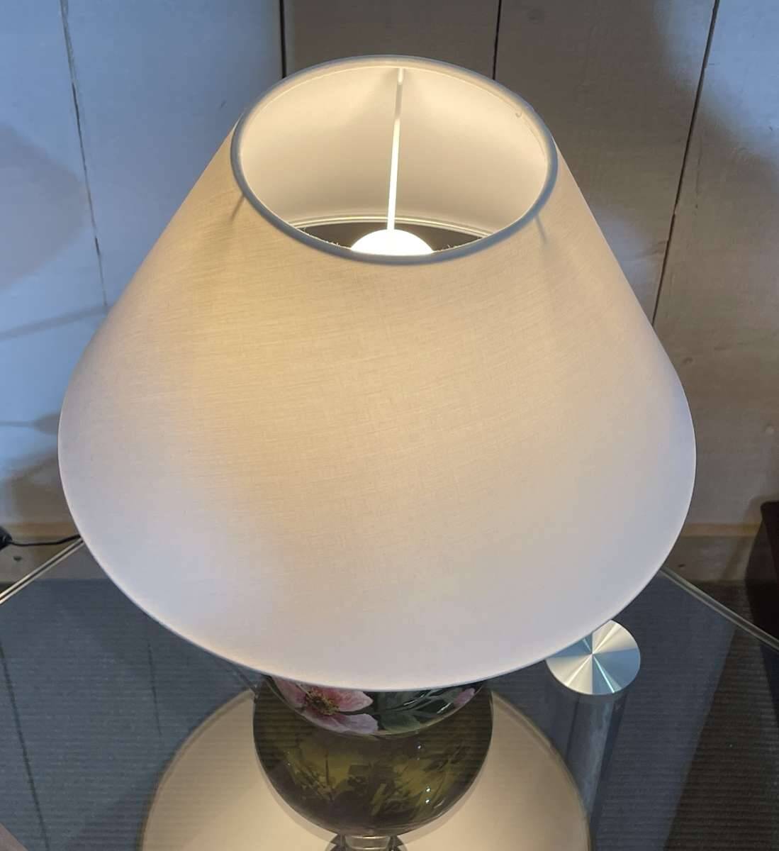 Blown glass lamp painted with a floral design, early 20th century.