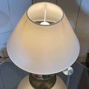 Blown glass lamp painted with a floral design, early 20th century.