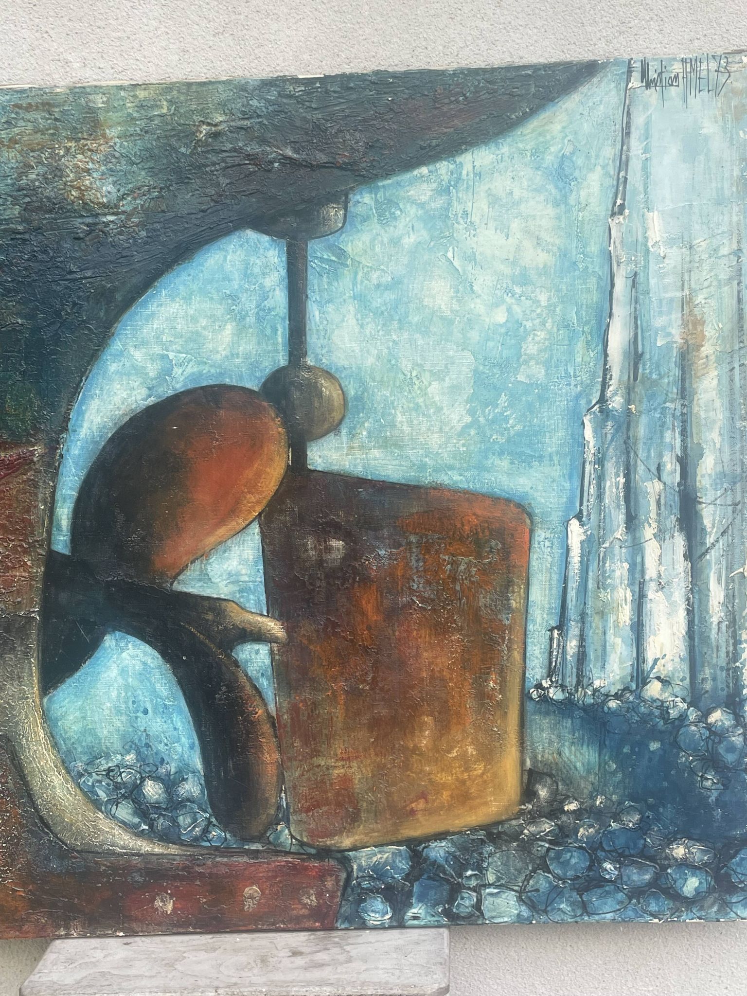Oil, acrylic? composition on canvas, signed Christian Amel 73
