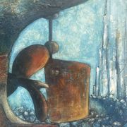 Oil, acrylic? composition on canvas, signed Christian Amel 73