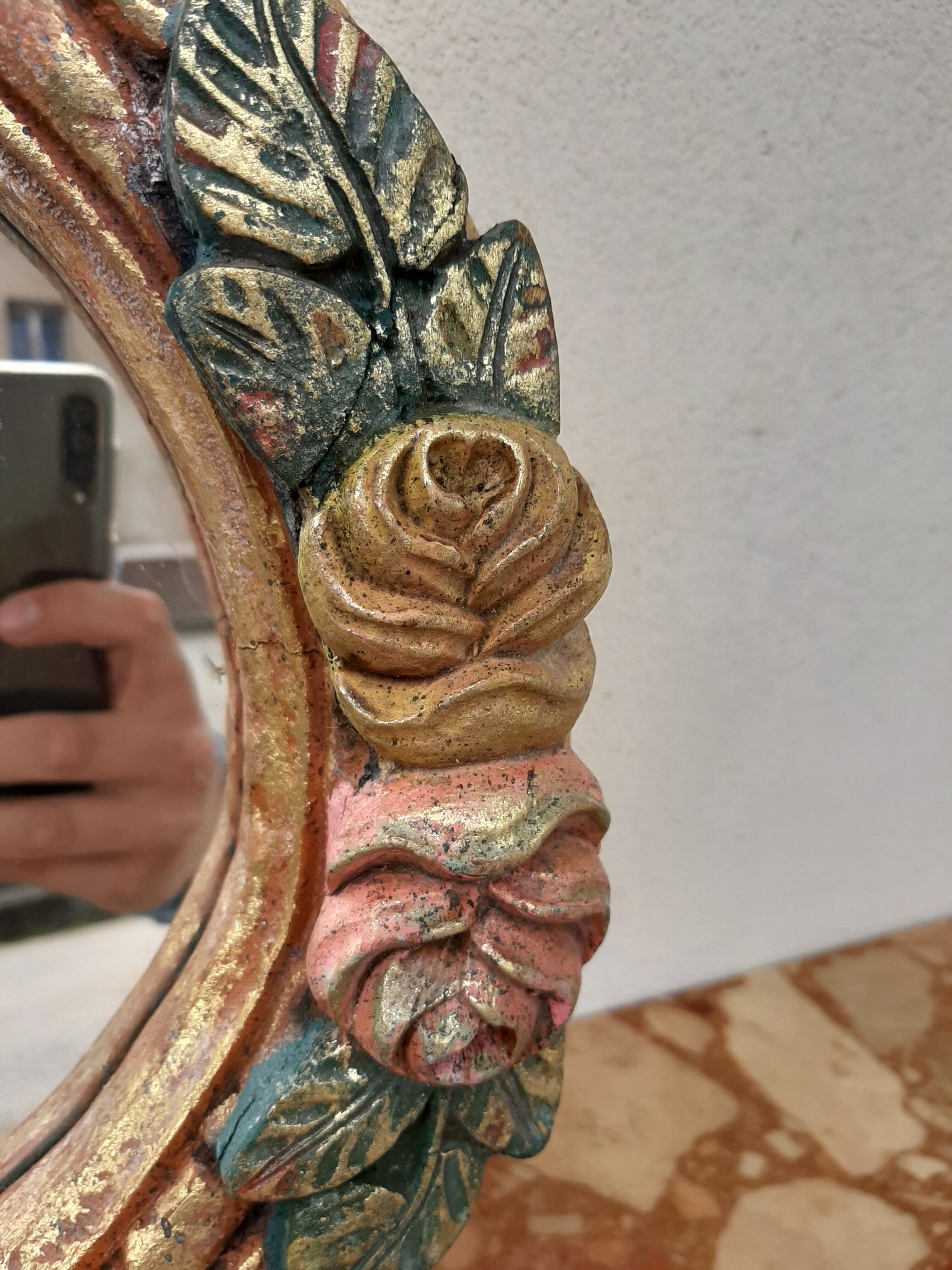 Miroir fleuris bois doré