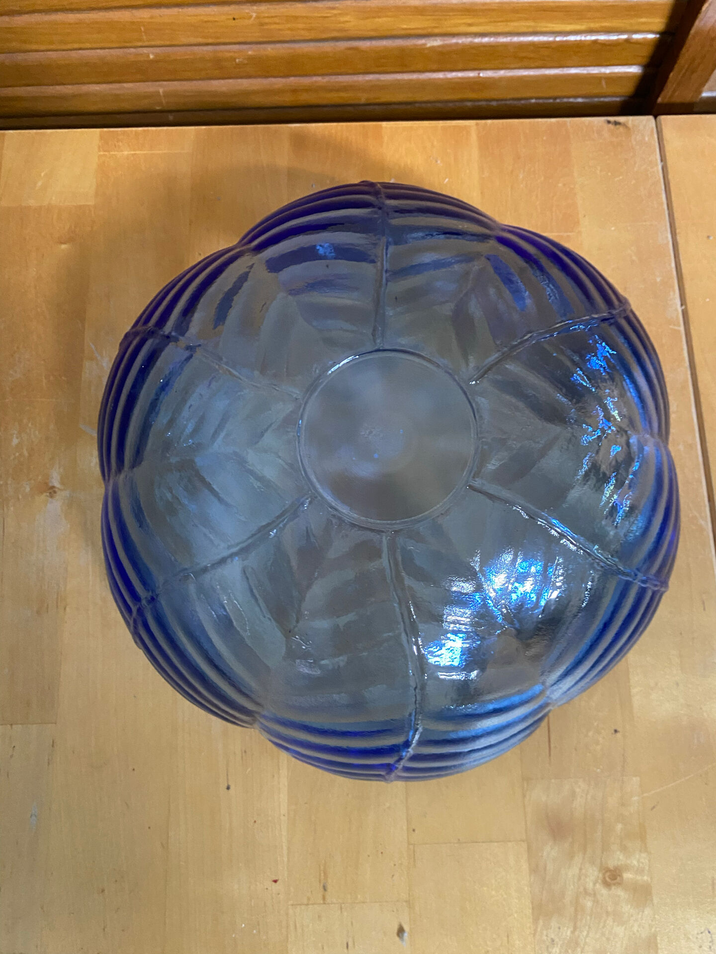 Set of 3 Cobalt Blue Moulded Glass Bowls in Flower Petal Shape Vintage