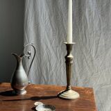 Pair of classic candlesticks in patinated gold metal H25