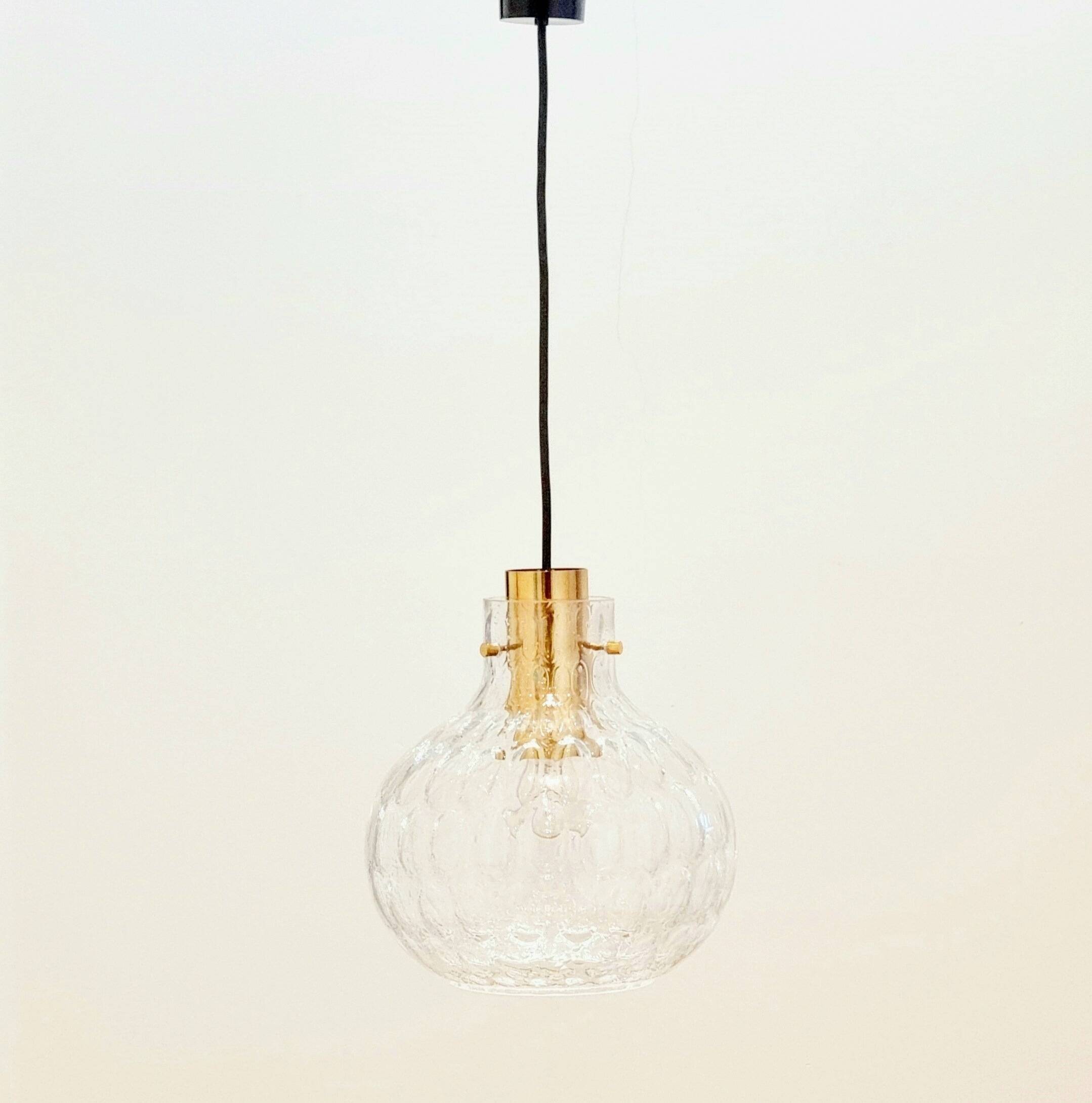 Mid-Century Bubble Glass & Brass Ceiling Light - H. Tynell for Limburg, 60s
