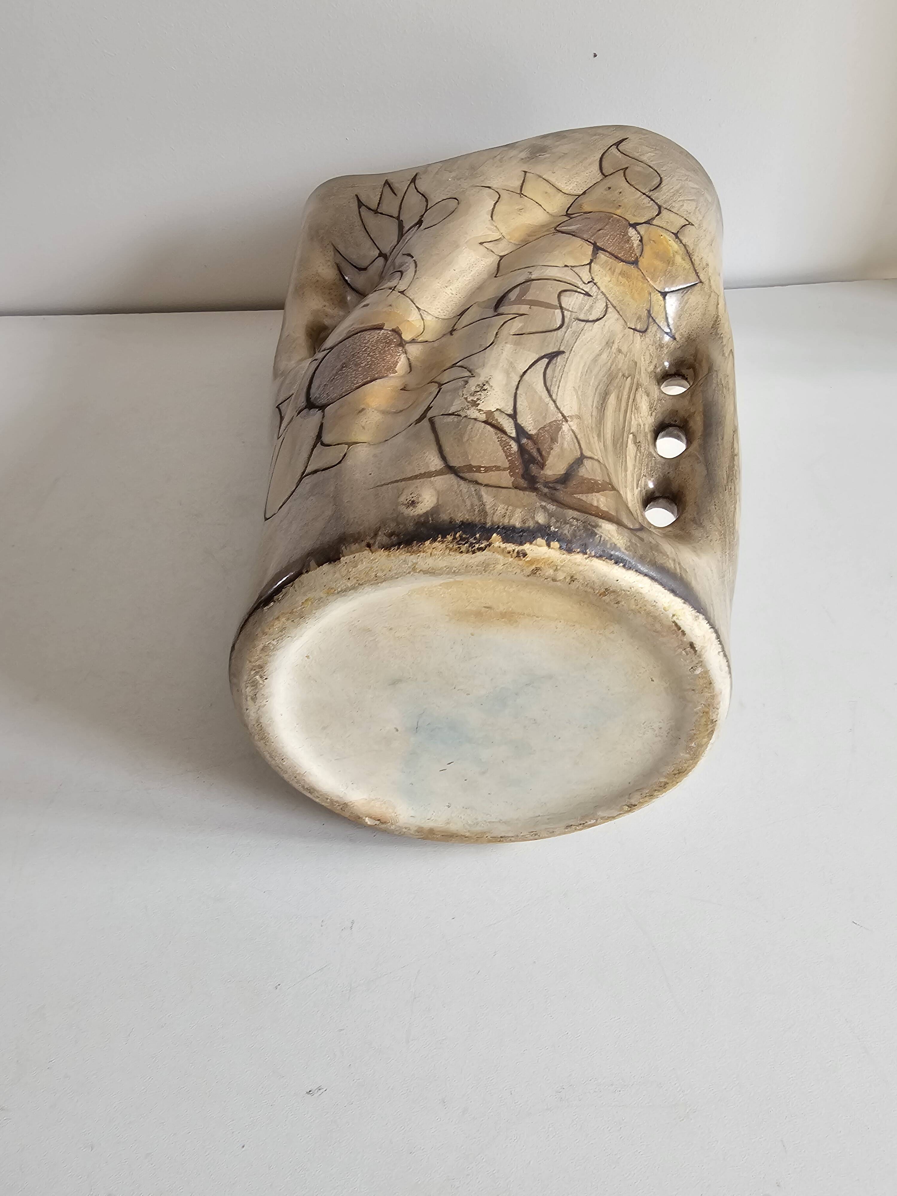 Large ceramic vase with floral pattern in the style of Vallauris.