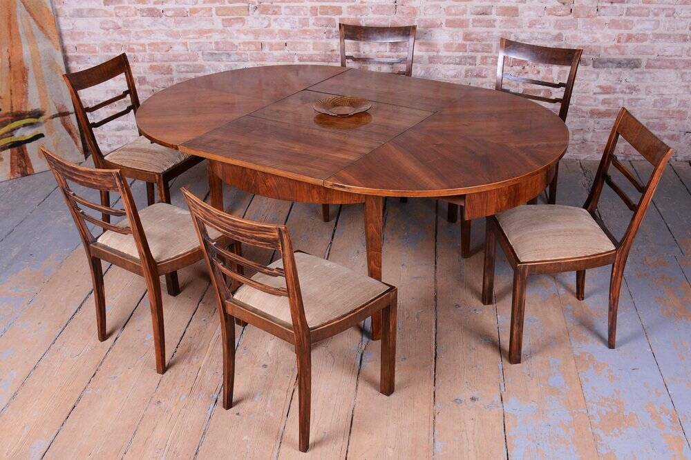 Art Deco Chairs in Walnut, Czech, 1920s, Set of 6