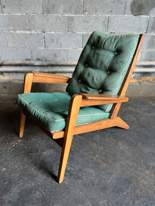 Airborne FS105 oak and fabric armchair by Pierre Guariche - 1950s