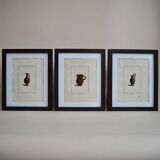 Triptyque de gravures poterie antique anciennes
