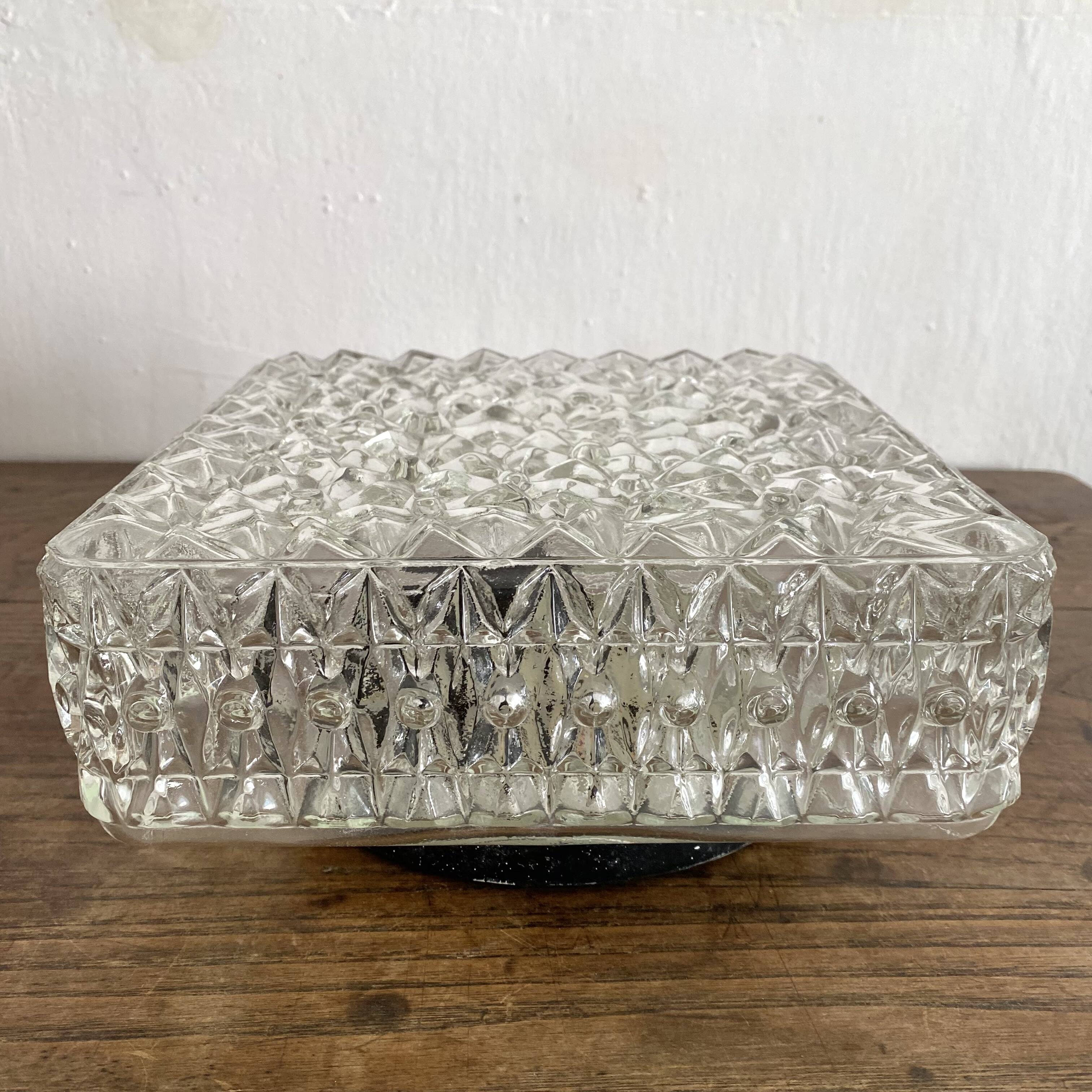 Vintage square molded glass ceiling light