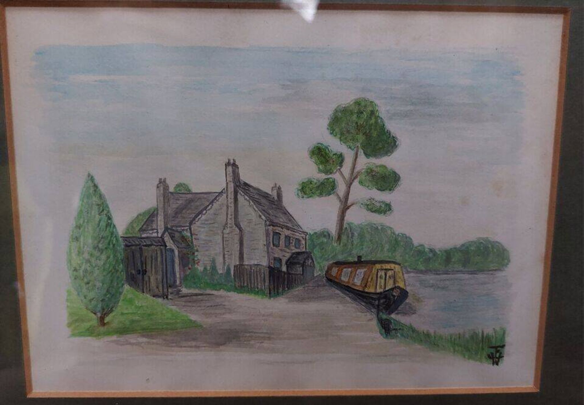 Tableau aquarelle paysage signé