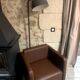 Vintage "club" cube armchair in faux leather with brutalist lines (1980s)