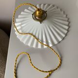 Vintage white pleated opaline pendant lamp