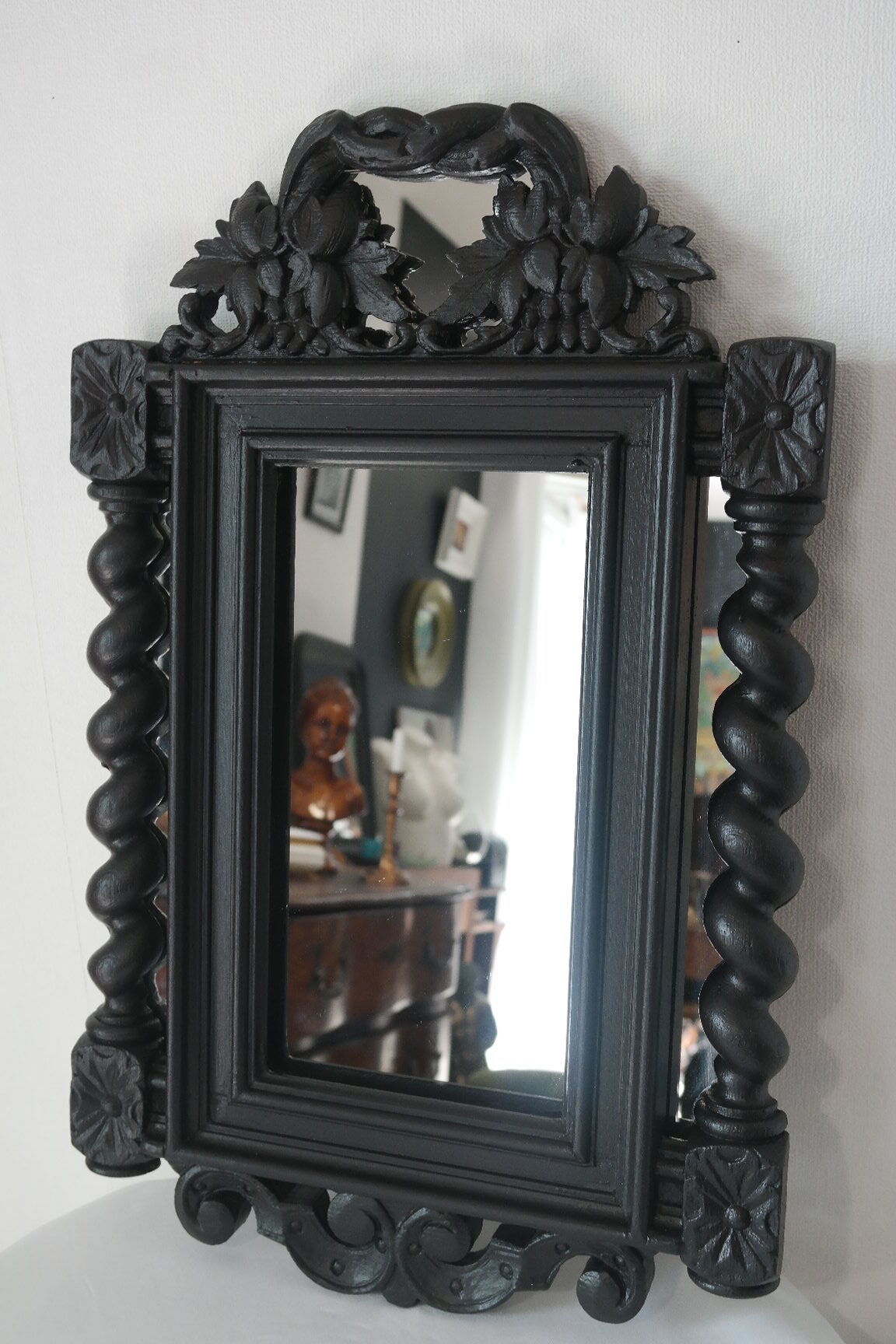 Mirror Louis XIII black wood 38 X 60