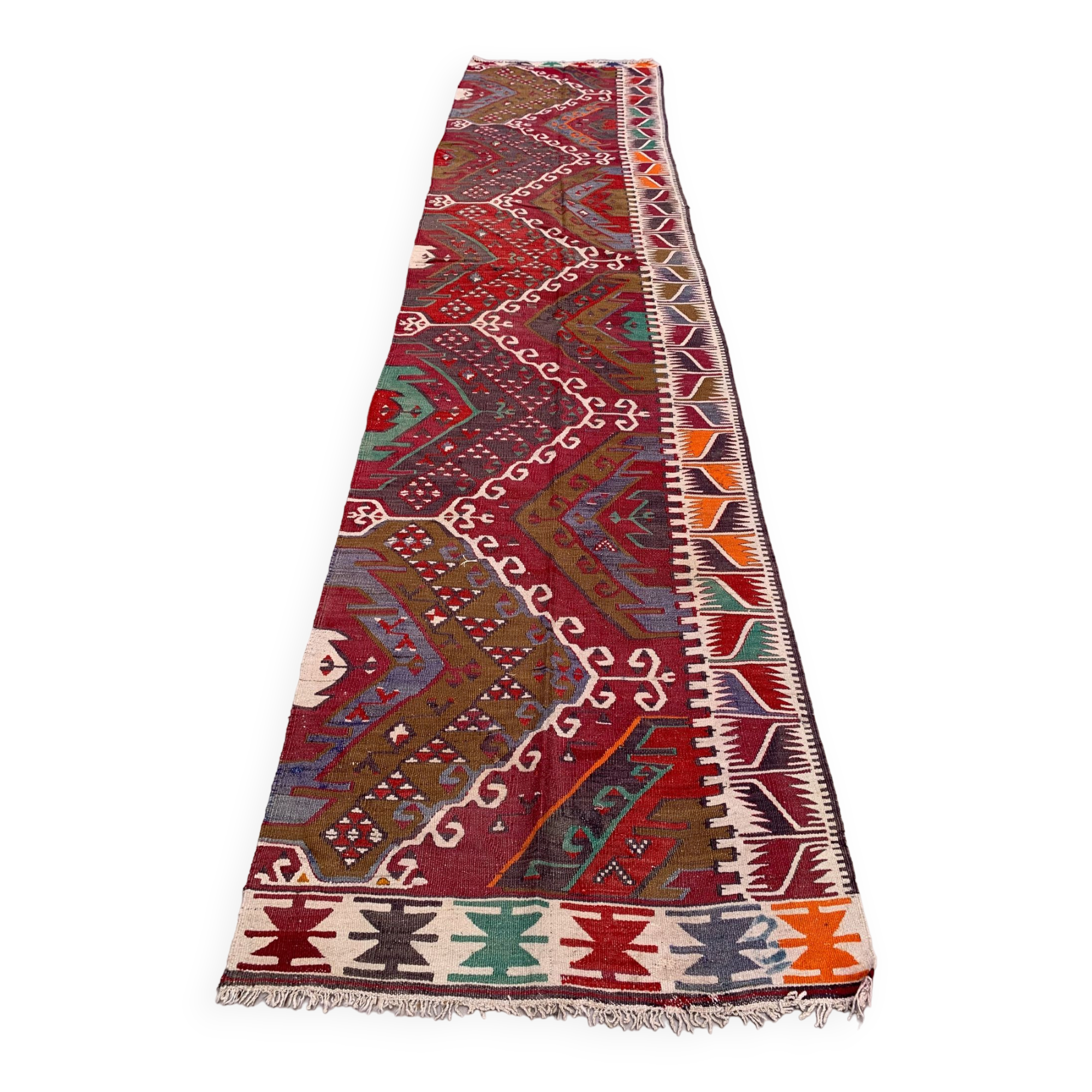 Old Turkish narrow Kilim Runner 324x75 cm shabby chic, vintage kelim