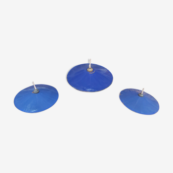 Set of 3 blue enamelled industrial suspensions