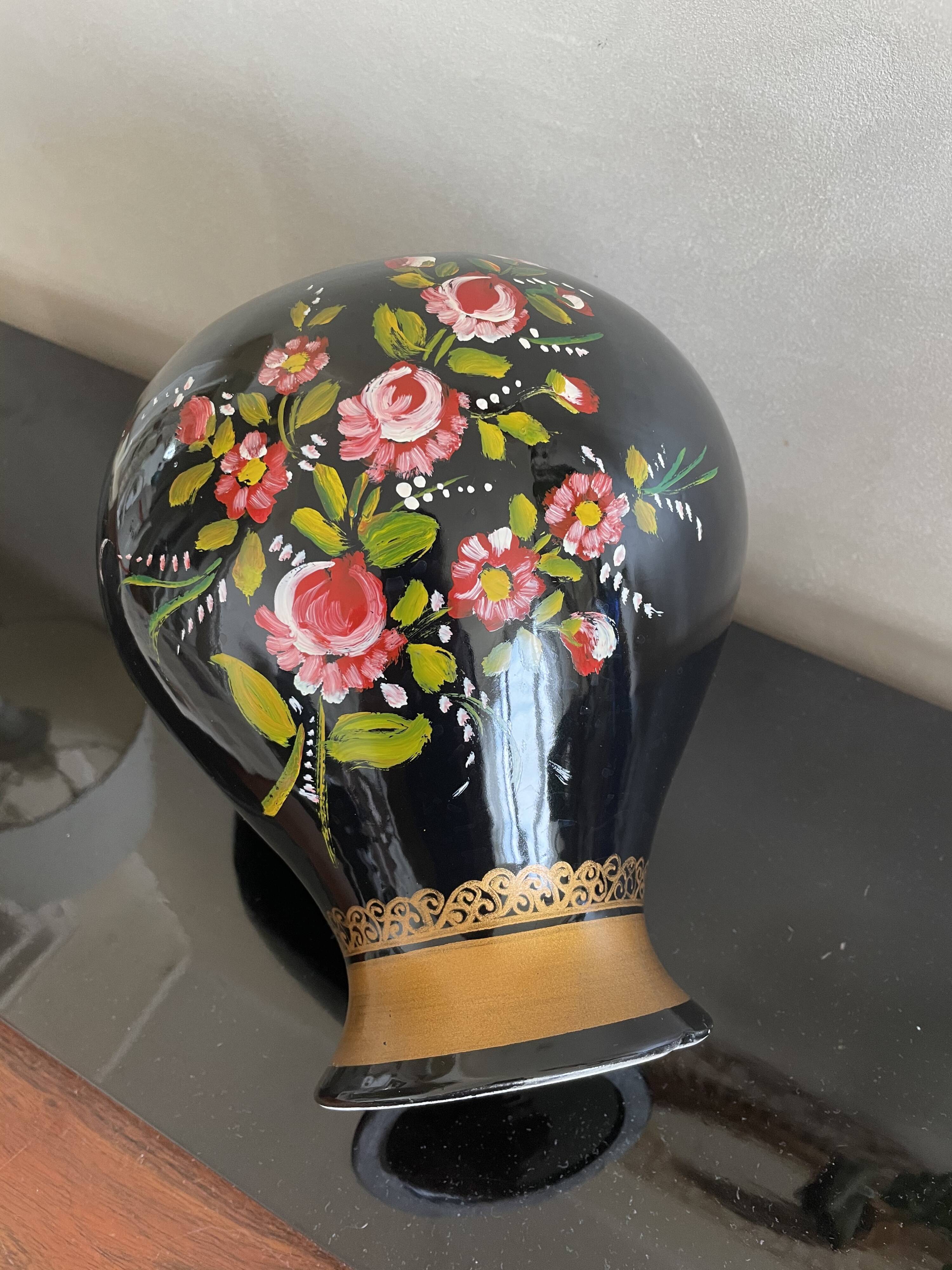 Vase boule style Napoléon lll décor fleurs peintes à la main