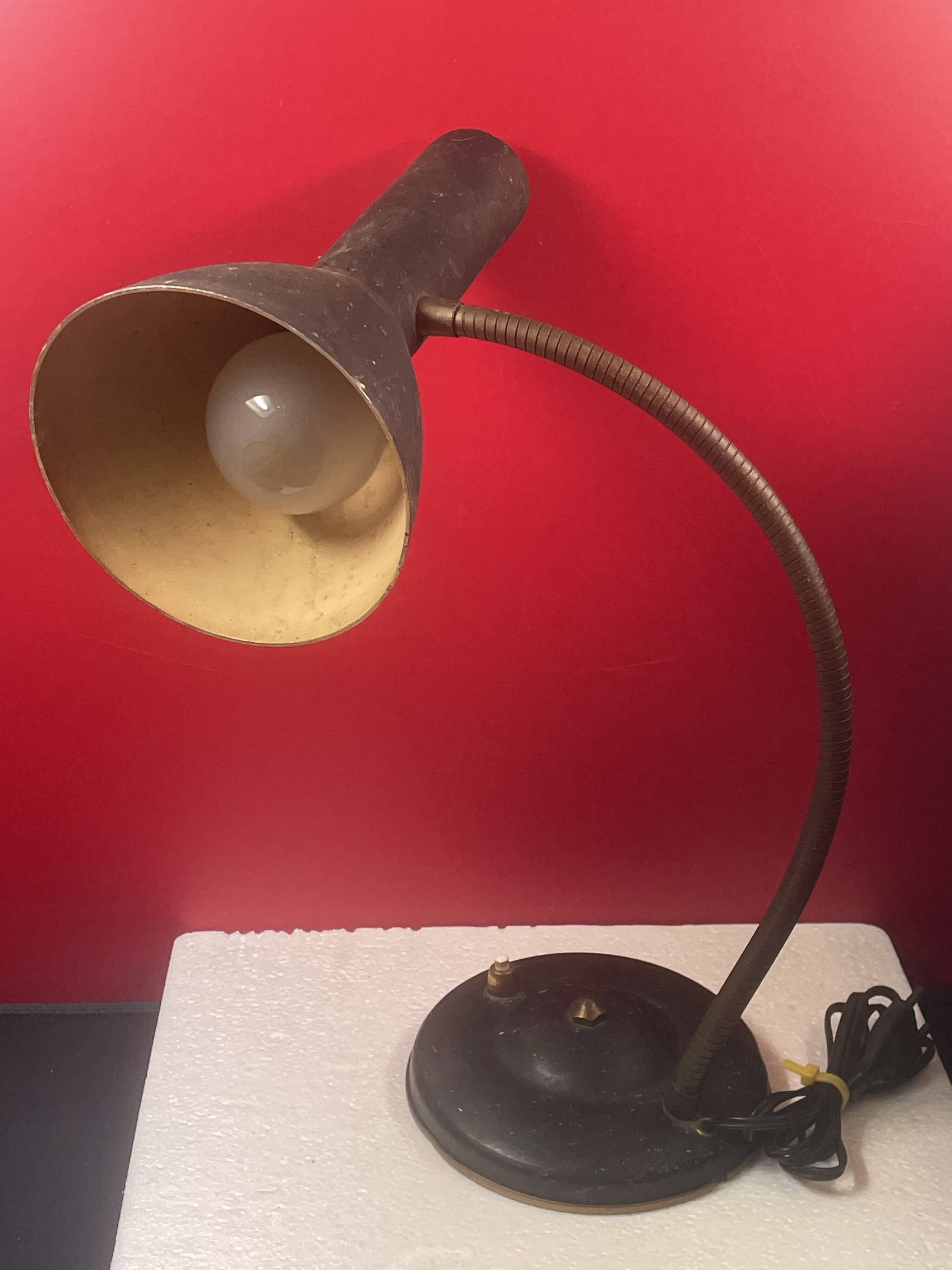Vintage metal and flexible brass workshop lamp - approximately 50 cm