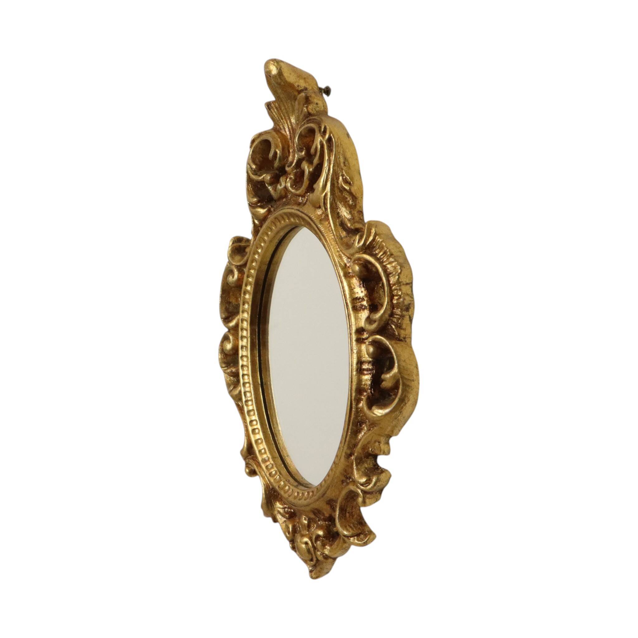 Small French Crested Mirror, Gold Leaf Gilt, Baroque Style, 35 cm