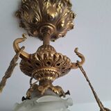 Art Deco alabaster and bronze chandelier, 7-light fixture