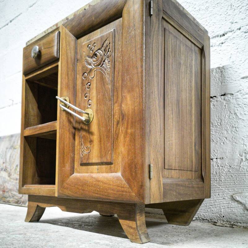 Art deco wood and marble bedside table