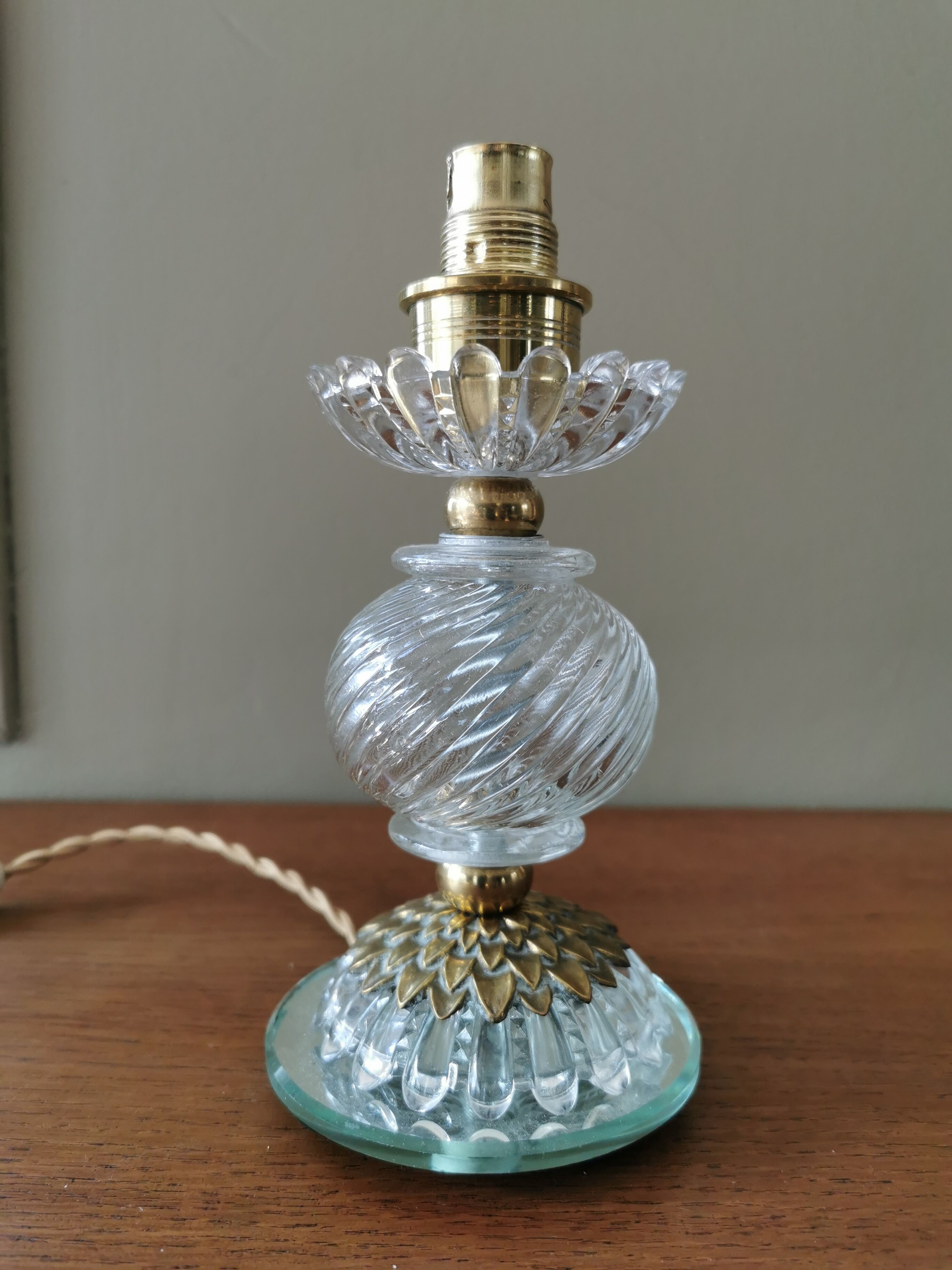 Round vintage glass and brass lamp