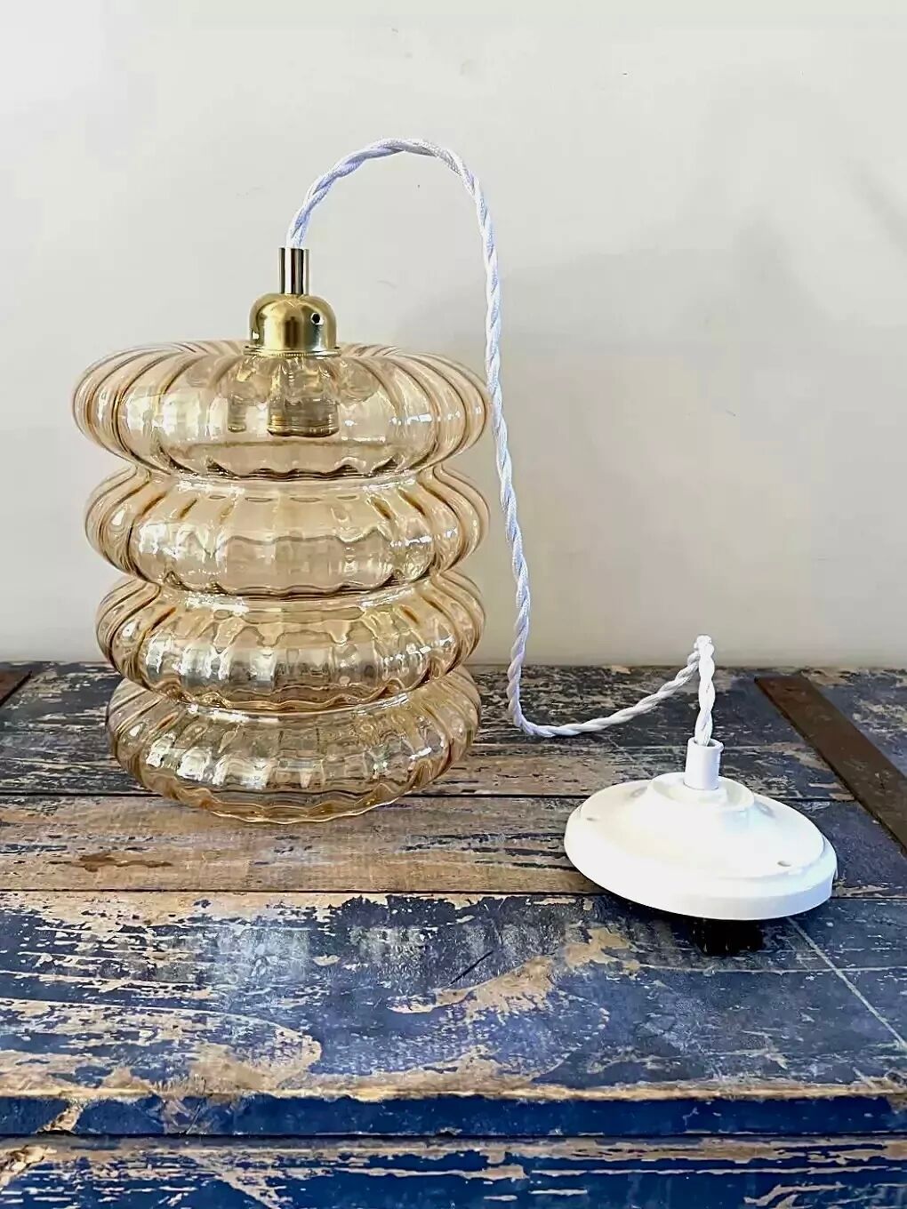 Vintage pendant lamp in golden glass